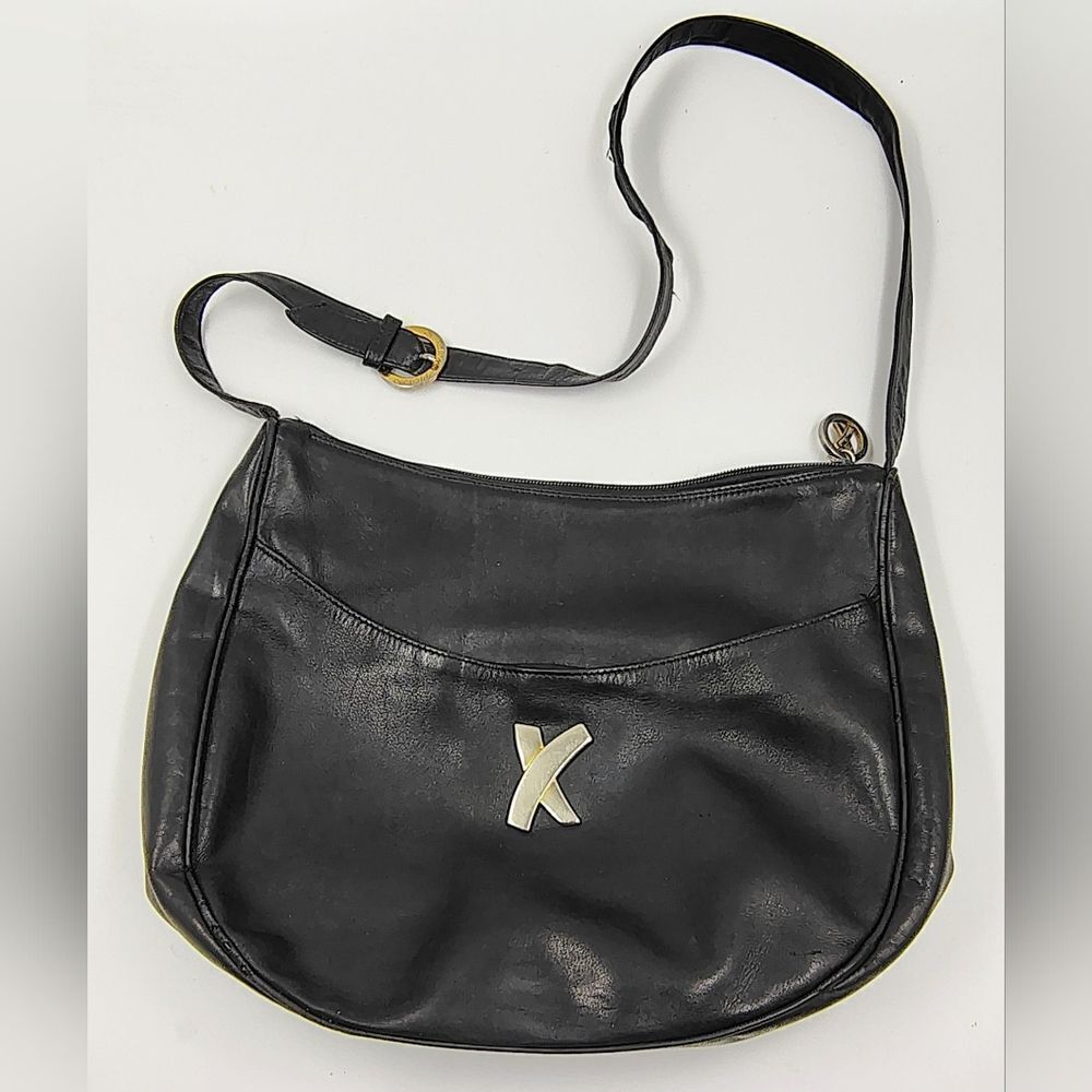 Paloma Picasso Black Leather Handbag Purse Bag Crossbody Vintage